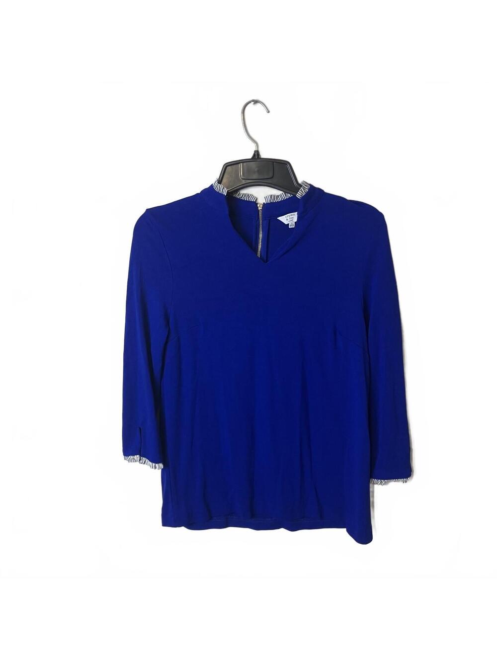 Crown & Ivy Preppy Royal Blue Ruffle Cuff Flowy Knit Top Size Large Petite